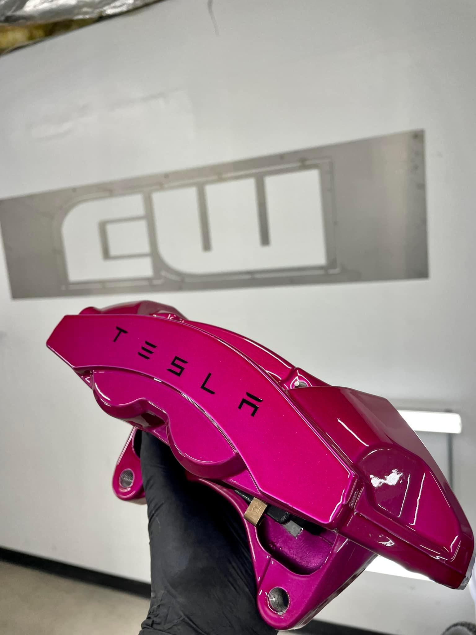 Tesla brake caliper powder coating by ColorWerks Denver