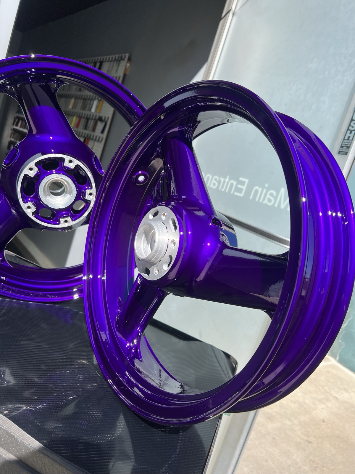 Purple motorcycle wheels powder coated Denver