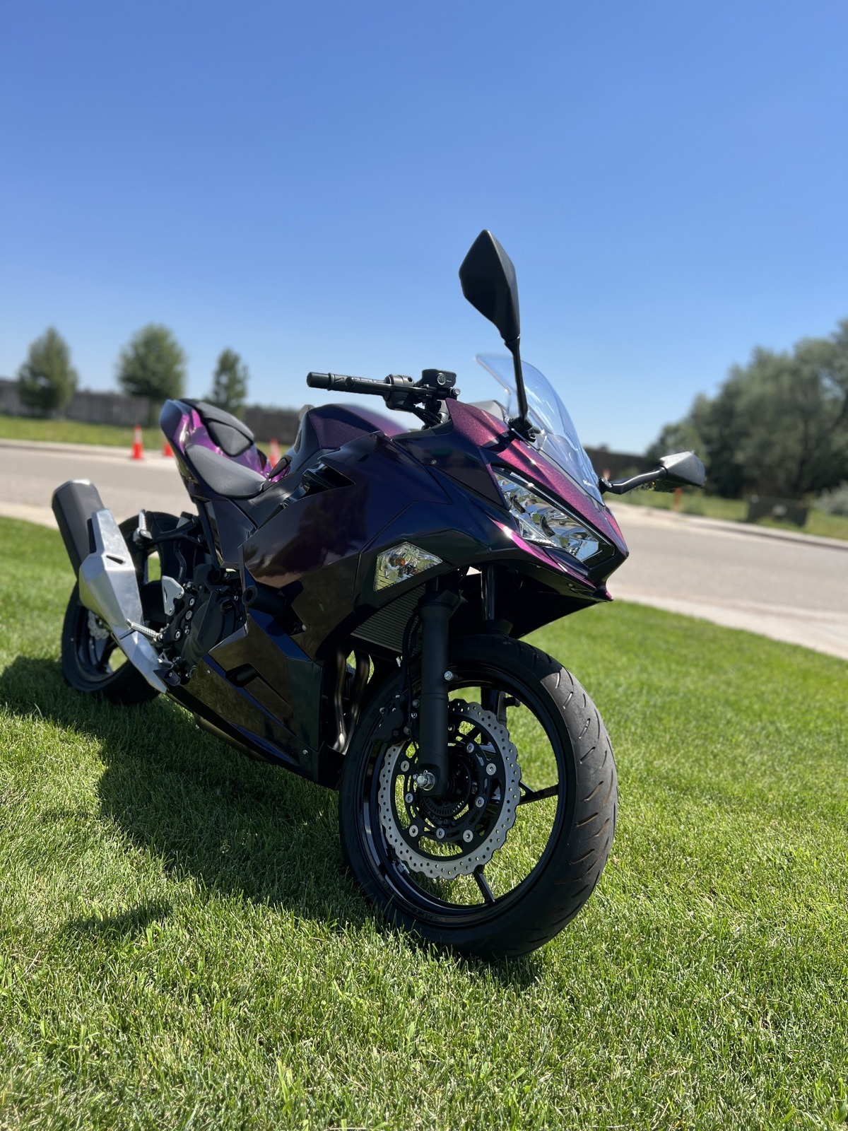 Purple chameleon Kawasaki Ninja motorcycle powder coating Denver ColorWerks