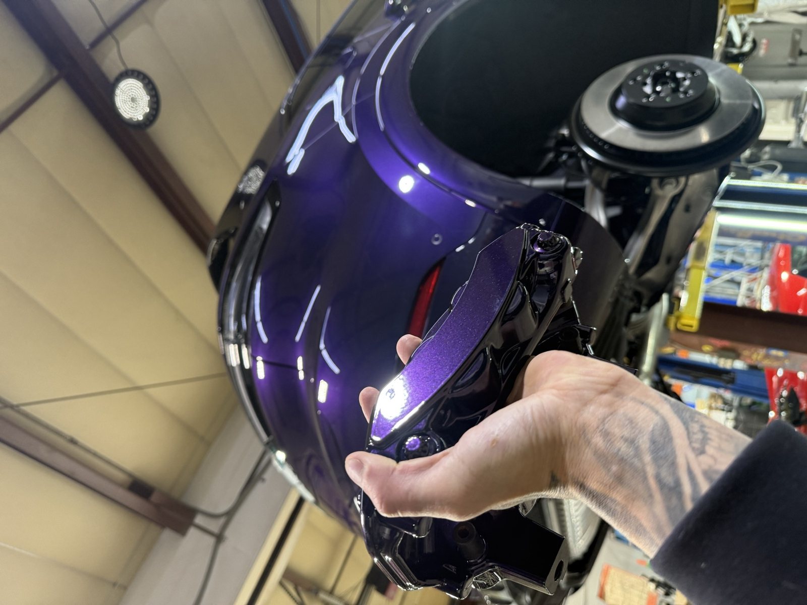 Metallic purple powder coated BMW calipers