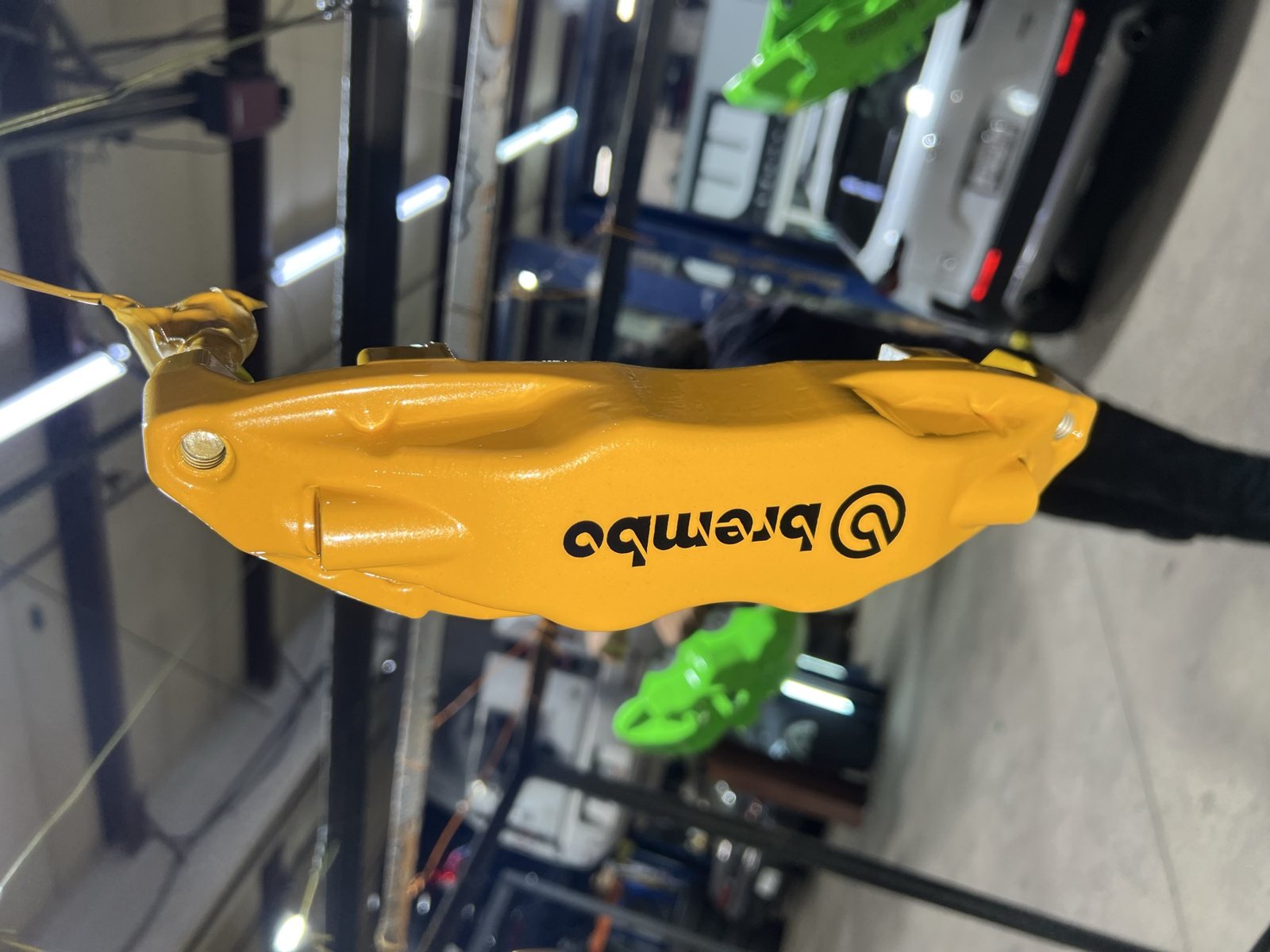 Gloss yellow powder coated Brembo caliper