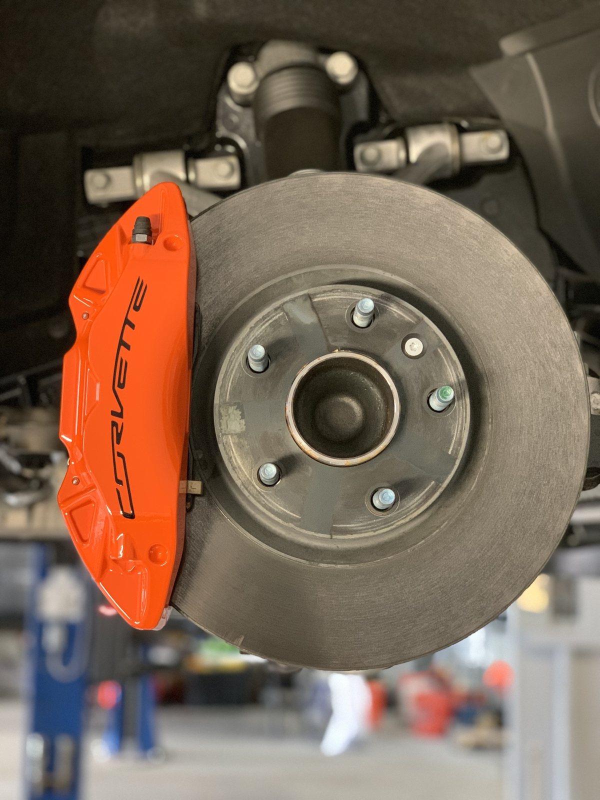 Orange powder coated Chevrolet Corvette caliper