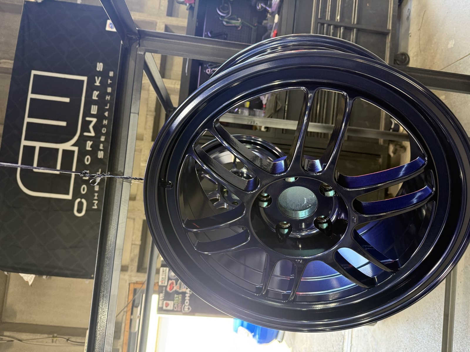 Gloss deep blue powder coated wheel