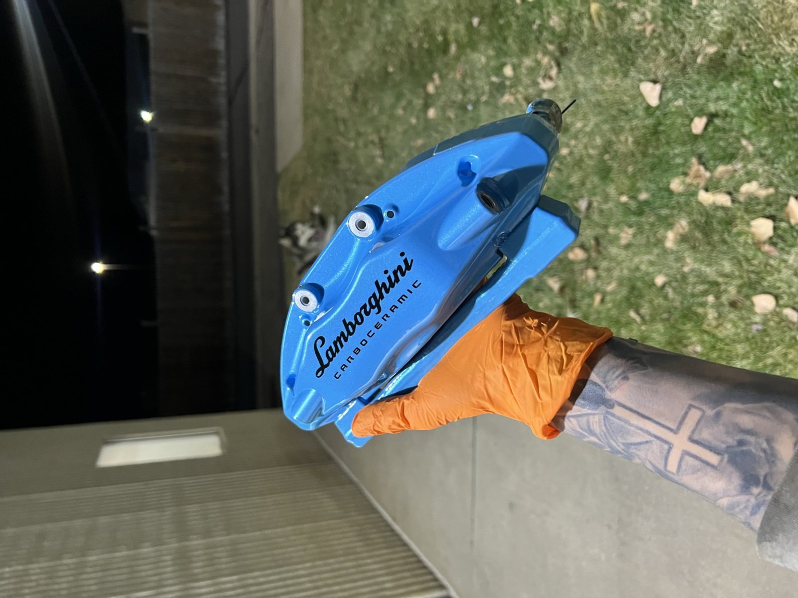 Metallic blue powder coated Lamborghini calipers