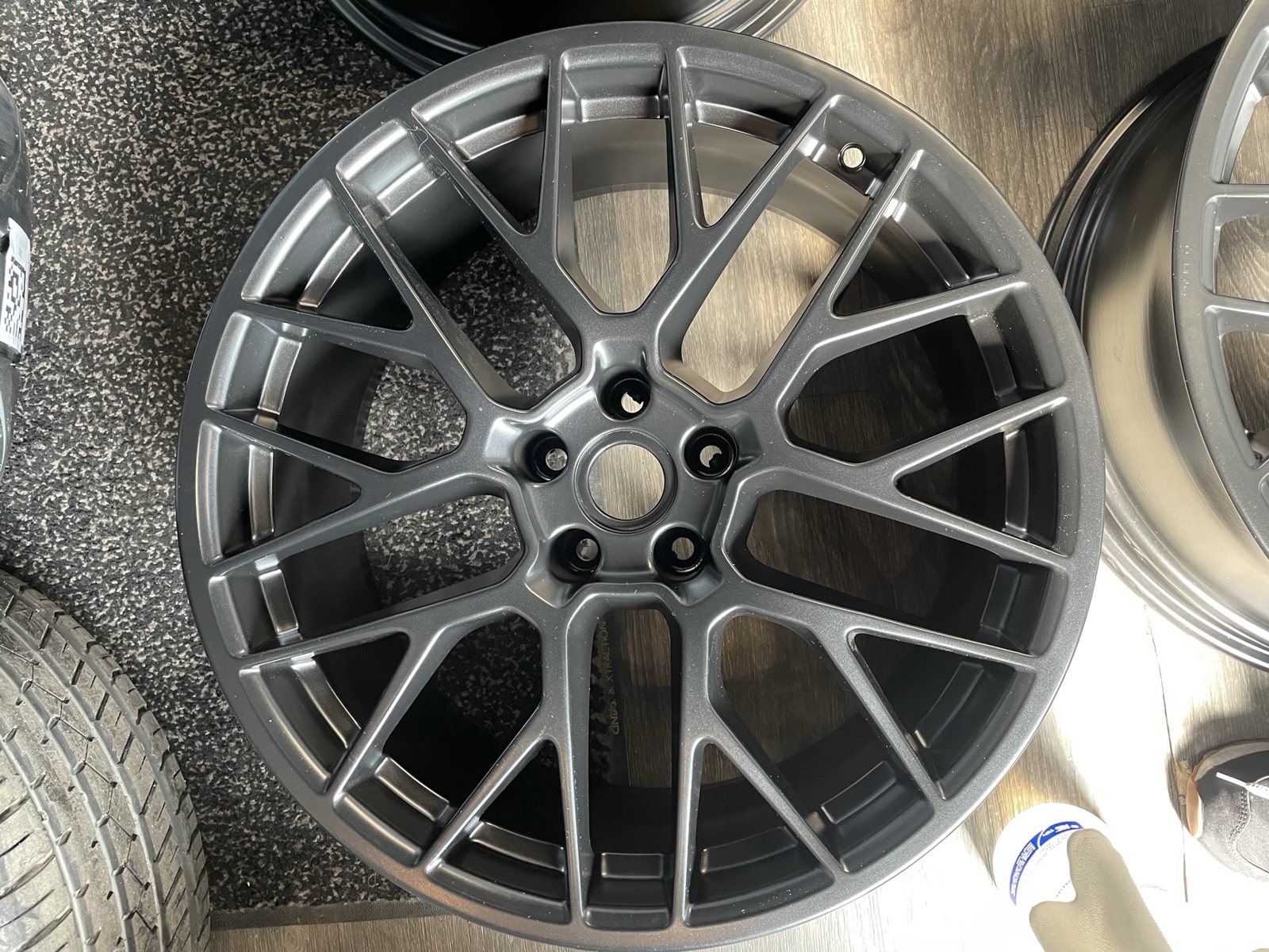 Satin dark gray wheels on a Nissan GT-R