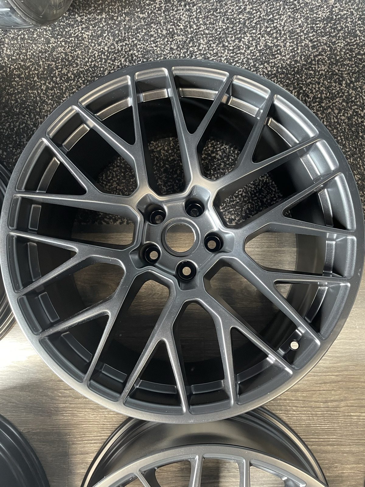 Gunmetal grey mesh wheel, freshly powder coated